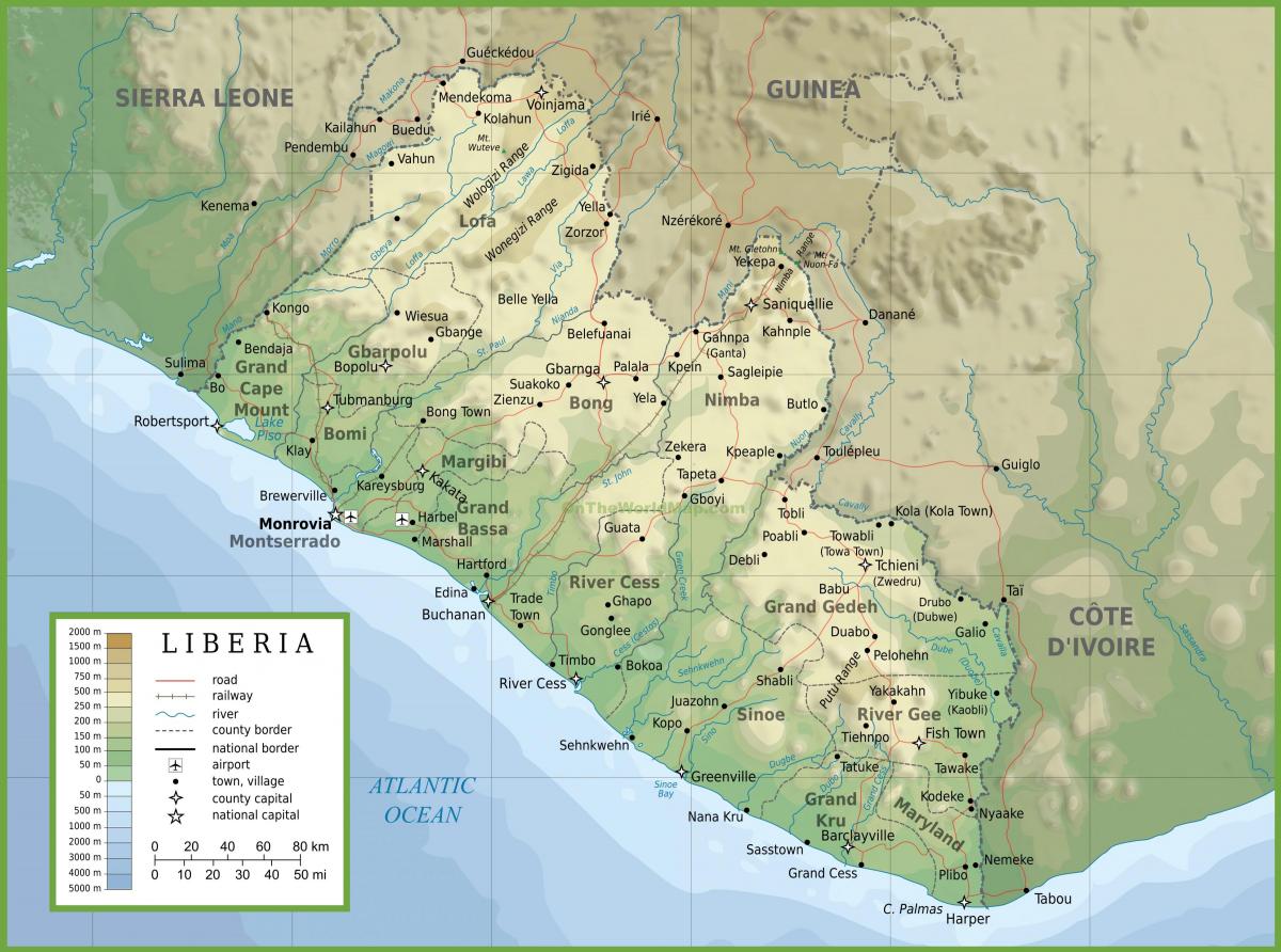 döntetlen a fizikai térkép Libéria