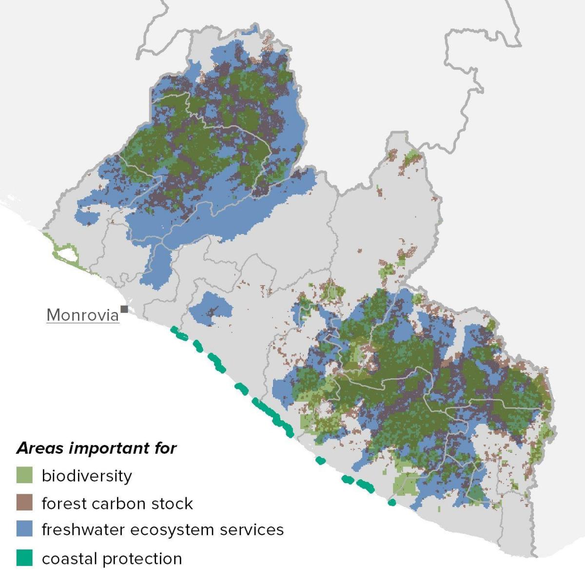 térkép Libéria természeti erőforrások