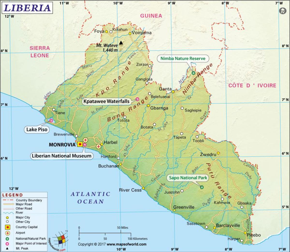 a térkép Libéria