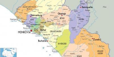 A politikai térkép Libéria